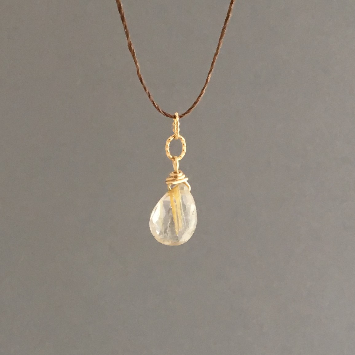 Rutilated Quartz Drop Silk String Necklace - Jennifer Shon Jewelry